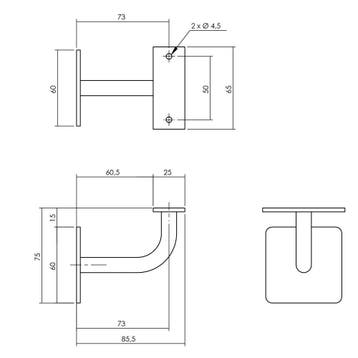 Intersteel Leuninghouder gebogen vierkant vlak zadel - RVS, Verzenden, Nieuw