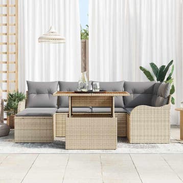 vidaXL Tuin Sofa Set 7 st Beige Poly riet, Tuin en Terras, Tuinsets en Loungesets, Verzenden, Nieuw, Rotan, 7 zitplaatsen