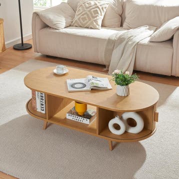 Salontafel Nordkapp ovaal 120x55x40 cm houtkleurig [en.casa], Huis en Inrichting, Verzenden, Nieuw