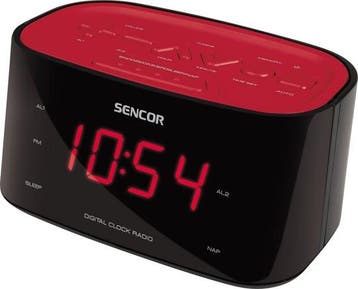 Sencor SRC 180 RD - Klok Zwart, Rood radio, Witgoed en Apparatuur, Wekkers, Verzenden, Nieuw