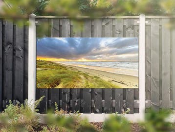 NR 1209: Tuinposter strand met wolkenlucht 90x180cm, Nieuw
