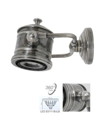 Wandlamp Malibu Antiek Zilver Binnenverlichting Wandlampen, Verzenden, Nieuw, Industrieel
