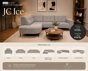 JC Furniture Ice - Bank - Hoekbank - NIEUW SAMEN TE STELLEN, 250 tot 300 cm, Nieuw, Ophalen of Verzenden, Hout