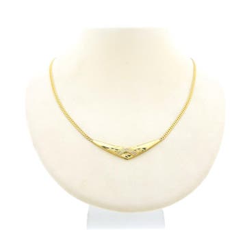 Gouden platte gourmetschakel ketting met vaste hanger en..., Gebruikt, Ophalen of Verzenden, Met edelsteen, Goud