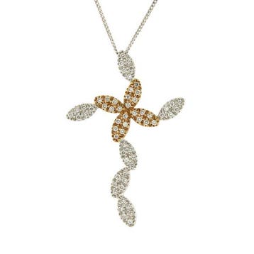 Halsketting - 18 karaat Witgoud, Geel goud - 0.32ct. tw. -, Sieraden, Tassen en Uiterlijk, Kettingen, Nieuw