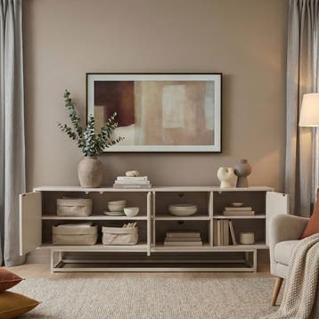Commode Boxholm 160x30x57 cm havermout [en.casa], Verzenden, Nieuw