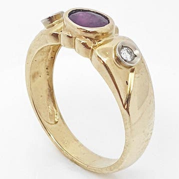 Ring - 18 karaat Geel goud Robijn - Diamant, Sieraden, Tassen en Uiterlijk, Ringen, Nieuw