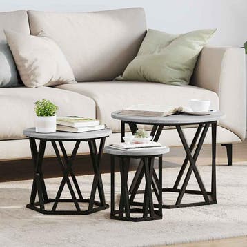 vidaXL Nestbare Bijzettafel 3 st Grijs Sonoma 53 x 53 x 40, Huis en Inrichting, Tafels | Salontafels, Verzenden, Rond, Nieuw, 50 tot 100 cm