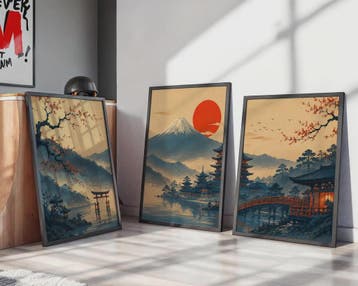 Set van 3 Japanse Muurkunst Prints: Fuji, Torii Poort & Pago, Verzenden, Nieuw