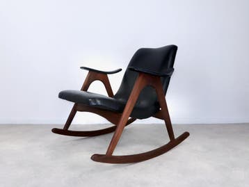 schommelstoel Louis van Teeffelen Wébé teak frame skai 60s, Huis en Inrichting, Fauteuils, Ophalen, Vintage, 75 tot 100 cm, Zo goed als nieuw