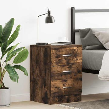 vidaXL Nachtkastje 38x35x56 cm bewerkt hout gerookt, Minder dan 45 cm, Verzenden, Nieuw, 55 tot 70 cm