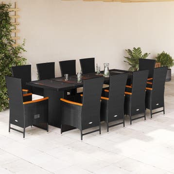 vidaXL 11-delige Tuinset met kussens poly rattan zwart, Verzenden, Nieuw, Meer dan 8 zitplaatsen, Tuinset