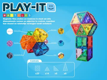 PLAY IT Magnetic Tiles 48 stuks - Magnetisch Speelgoed, Verzenden, Nieuw, Overige merken