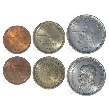 Nederland. Esperantogeld 1, 5 & 10 Steloj 1959 (3, Postzegels en Munten, Munten | Nederland