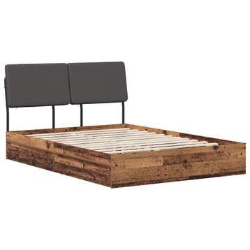 vidaXL Tweepersoonsbed met hoofdbord Oud hout en donkergrijs, Verzenden, Nieuw, Bruin, Hout