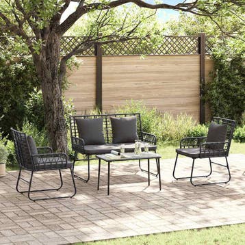 vidaXL Tuinmeubelset 4 st Zwart en Anthraciet poly rattan, Verzenden, Nieuw, Rotan, 4 zitplaatsen