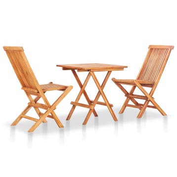 vidaXL 3-delige Bistroset inklapbaar massief teakhout, Tuin en Terras, Verzenden, Nieuw, Hout, 3 zitplaatsen