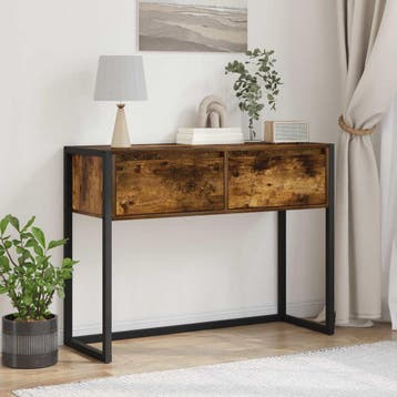 vidaXL Bijzettafel Rook Eik 100 x 36 x 75 cm Bewerkt hout, Verzenden, Nieuw, 60 cm of meer