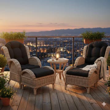 Naturel lounge balkonset 4-delig naturel rotan zwart, Tuin en Terras, Ophalen of Verzenden, Nieuw