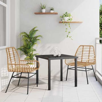 vidaXL Tuin eettafelset 3 pcs Bruin poly rattan, Verzenden, Nieuw, Rotan, 3 zitplaatsen