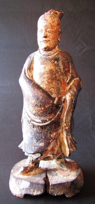 Antieke houten sculptuur van Wenchang Wang, god van
