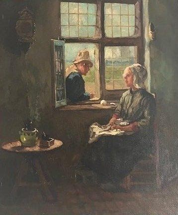 Arend Hijner (1866-1916) - Praatje door het raam