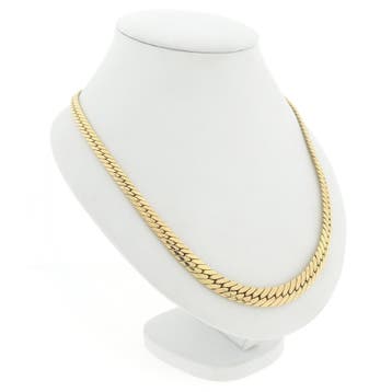 Gouden platte gourmetschakel collier (Ketting), Ophalen of Verzenden, Gebruikt, Goud, Goud
