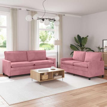vidaXL Bankstel 2 pcs Roze Fluweel, Huis en Inrichting, Banken | Bankstellen, Verzenden, Nieuw, Stof, Minder dan 150 cm