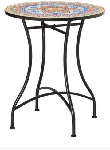 Ronde Mozaïek Bistrotafel Ø60 – Keramiek en Metaal Buiten, Tuin en Terras, Tuintafels, Verzenden, Nieuw