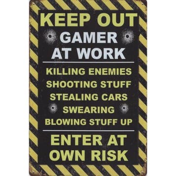 Wandbord -  Keep Out Gamer At Work Enter At Own Risk, Ophalen of Verzenden, Nieuw