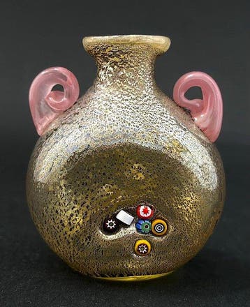 Vasetto Biansato Vintage di Murano - Vaas - Vetro Foglia Oro