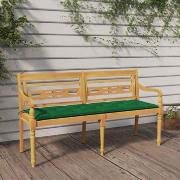 vidaXL Bankje Batavia met groen kussen 150 cm massief, Verzenden, Nieuw, Teakhout