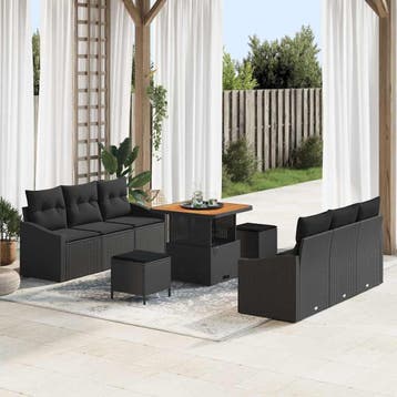 vidaXL Tuin Sofa Set 9 st 8-Aantal zitplaatsen Zwart, Verzenden, Nieuw, Rotan, Meer dan 8 zitplaatsen