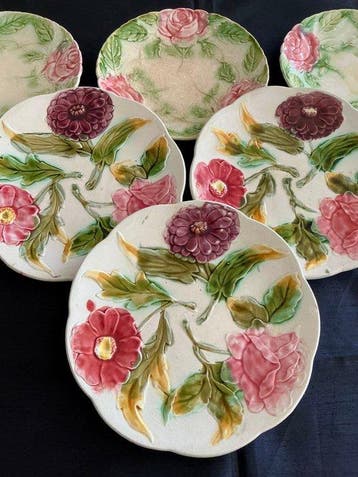 Art Nouveau Dessertborden versierd met Bloemen , Rozen &