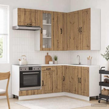 vidaXL Keukenblok LUCCA 8 st Artisanaal eiken Bewerkt hout, Huis en Inrichting, Keuken | Keukenelementen, Verzenden, Nieuw, Bruin