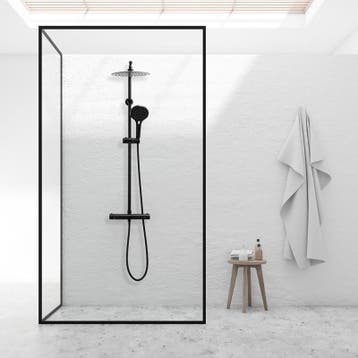Regendouche Set Zwart Messing | Thermostaat | OP=OP!, Ophalen of Verzenden, Nieuw, Met douche