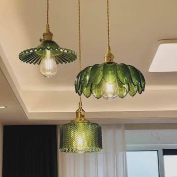 Nordic Groene Glazen Hanglamp met Koperen Fitting - Sfeervol, Verzenden, Nieuw