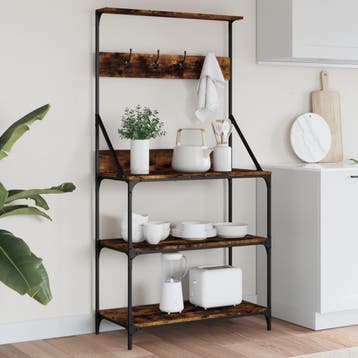 vidaXL Bakkersrek met haken 4-laags bewerkt hout gerookt, Huis en Inrichting, Verzenden, Nieuw
