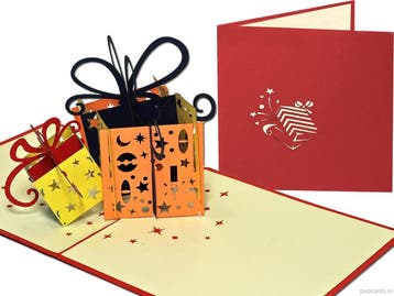 Twee cadeautjes in vrolijke kleuren pop-up wenskaart, Diversen, Verzenden, Nieuw