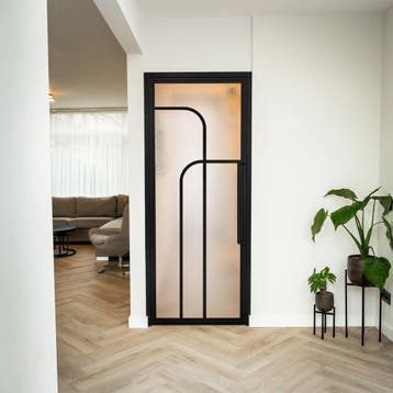 Stalen Binnendeur - Zwart - 4 Vlaks rond - Kathedraalglas, Minder dan 80 cm, Binnendeur, Nieuw, Metaal
