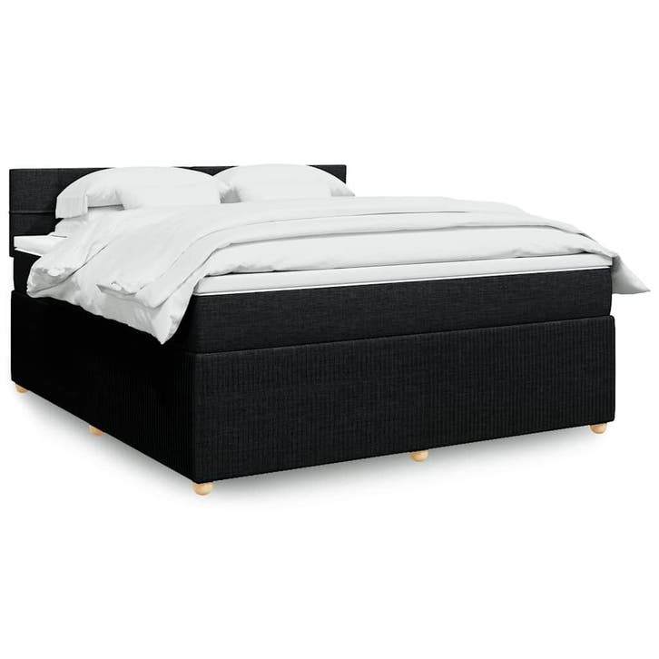 vidaXL Boxspring met matras stof zwart 180x200 cm, Huis en Inrichting, Slaapkamer | Bedden, 80 cm, 200 cm, Zwart, Eenpersoons