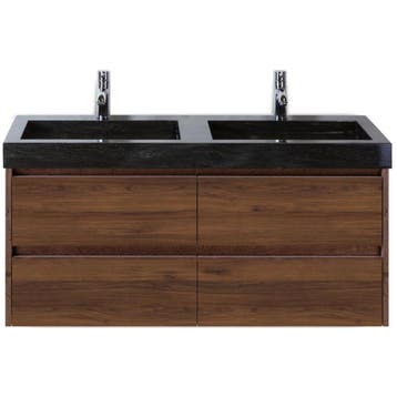 Dante Badmeubelset 120 cm - Walnoot - Wastafel Hardsteen Wit, Ophalen of Verzenden, Nieuw