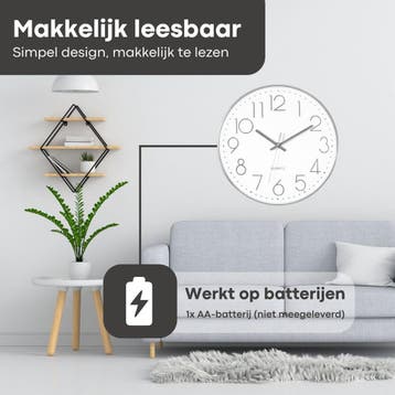 Tyme Wandklok Modern - Goed Leesbaar - Stille 30cm Klok -, Huis en Inrichting, Woonaccessoires | Overige, Ophalen of Verzenden