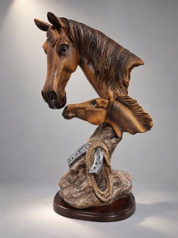 Beeld, paardenbeeld met 2 hoofden - 57 cm - hoogwaardig