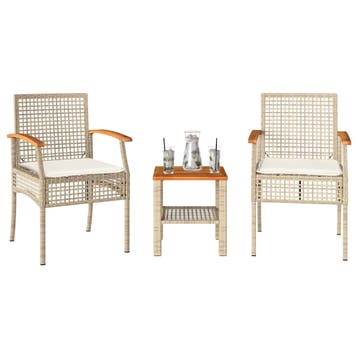 vidaXL 3-delige Bistroset met kussens poly rattan en, Verzenden, Nieuw, 2 zitplaatsen