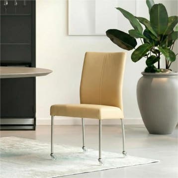 Set van 6 Leren eetkamerstoelen Comfort met wieltjes -, Huis en Inrichting, Stoelen, Ophalen of Verzenden, Nieuw, Leer