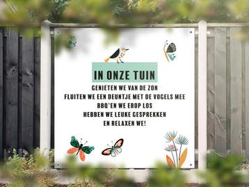NR 1436: Tuinposter fluiten we een deuntje wit 180x180cm, Nieuw