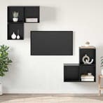vidaXL Tv-meubelset Wandgemonteerd 4 pcs Zwart Eiken Bewerkt, Huis en Inrichting, Kasten | Televisiemeubels, Minder dan 50 cm