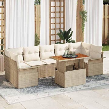 vidaXL Tuin Sofa Set met opslag 8 pcs Beige Poly riet, Verzenden, Nieuw, Rotan, 8 zitplaatsen