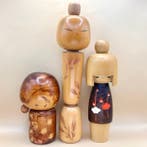 3 gesigneerde creatieve kokeshi-poppen door Kishi, Usaburo